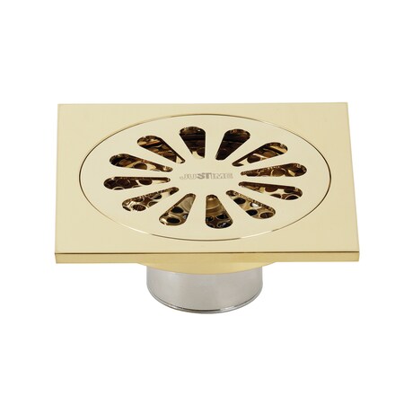 Kingston Brass BSF4161PB Watercourse Sunburst 4" Square Grid Shower Drain, Brass BSF4161PB